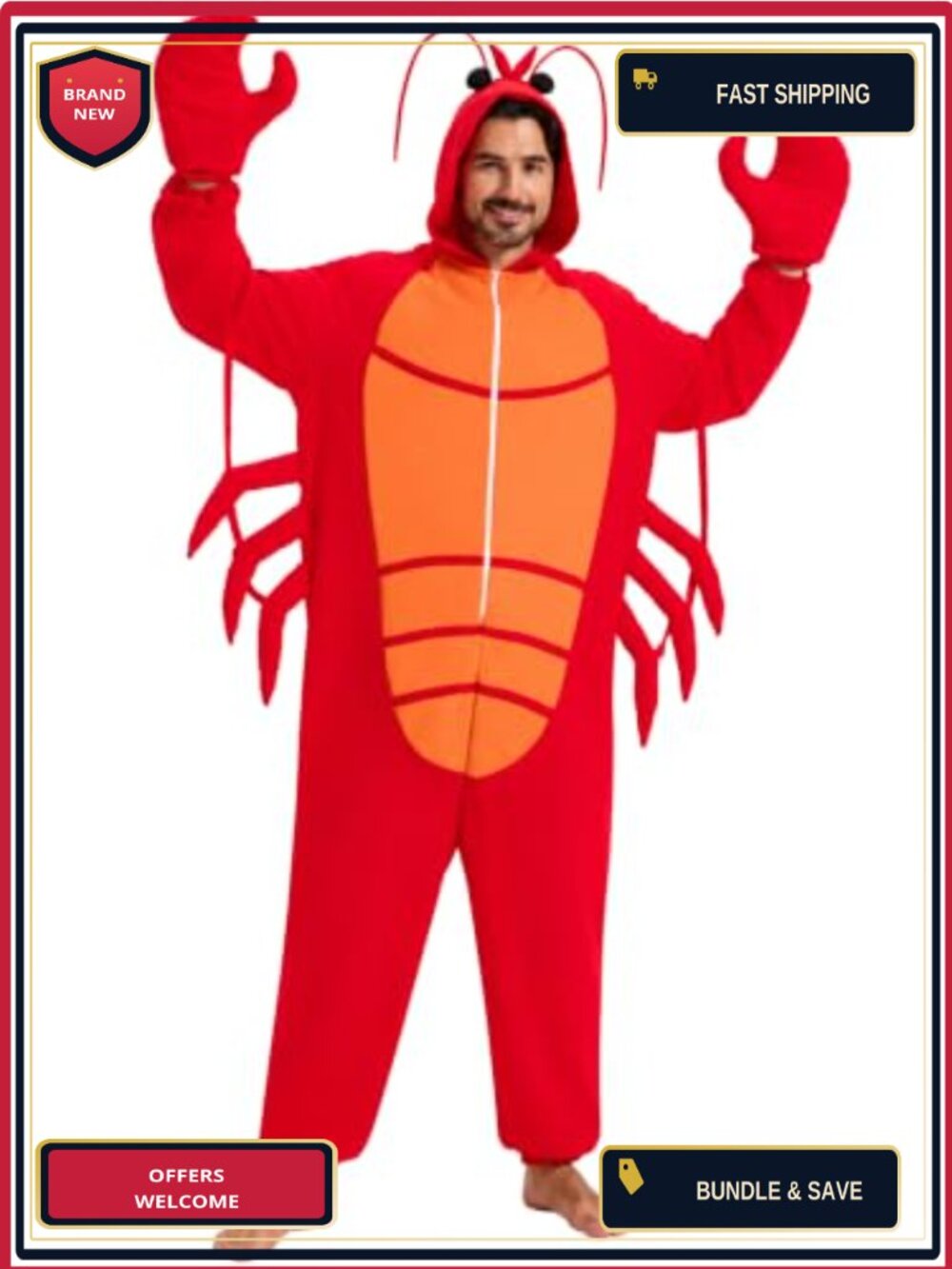 Adult Lobster Costume Plush Onesie Halloween Sea Creature Pajama